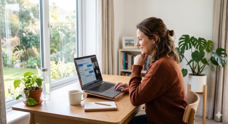 AI gebruiken voor contentcreatie: zo werkt het KRACHT-framework Vrouw gebruikt AI voor contentcreatie via het KRACHT-framework op haar laptop